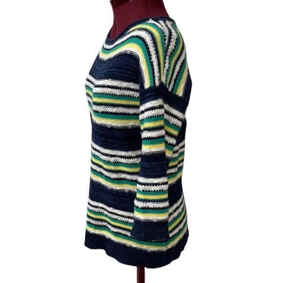 6/$25 AMERICAN LIVING WOMEN'S LINEN BLEND STRIPED BOATNECK SWEATER 3/4 SLEEVE - Picture 4 of 8